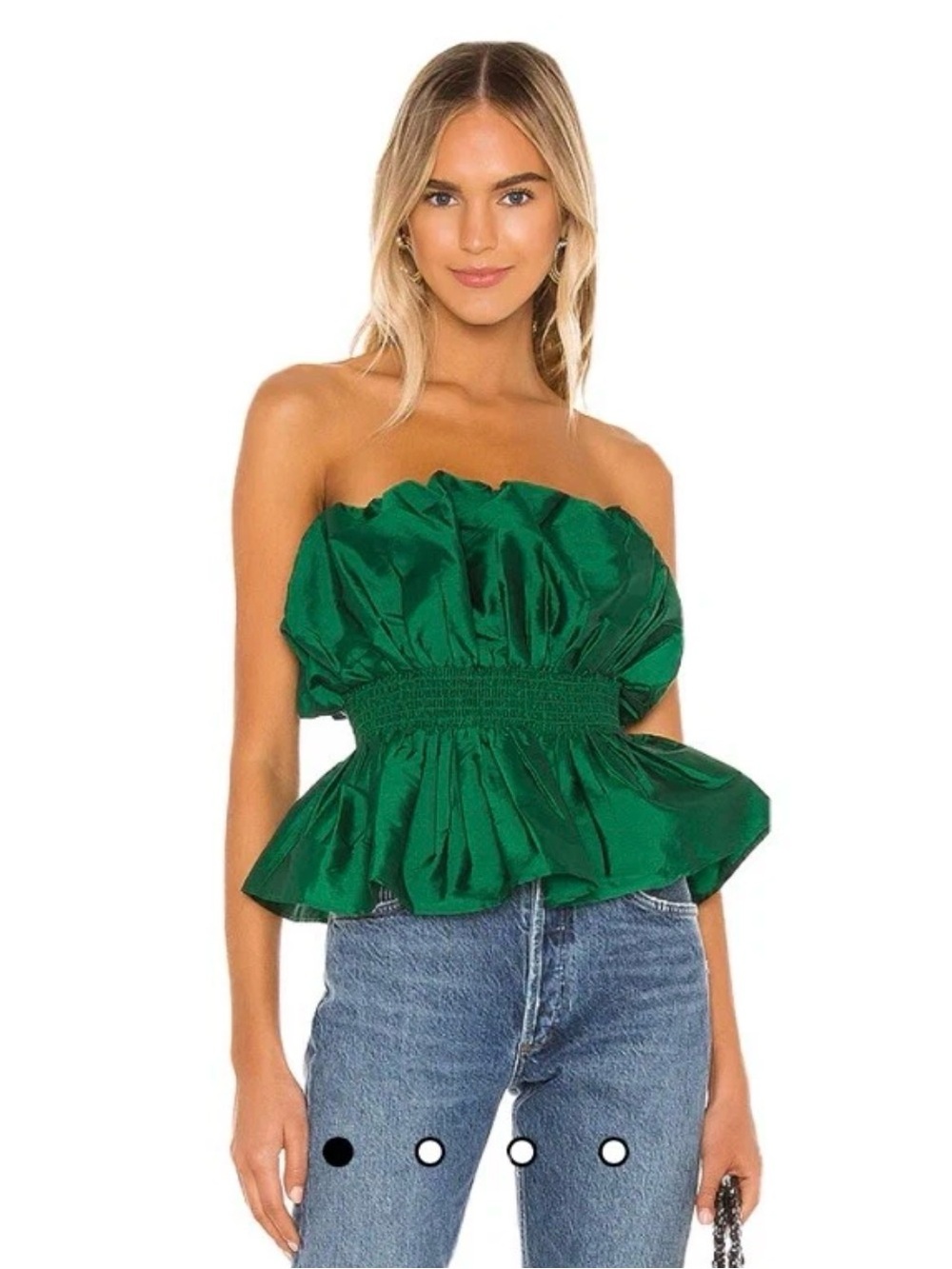 MAJORELLE Strapless Emerald Peplum Camisole
